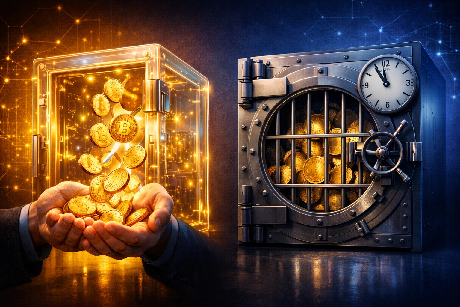 Comparison of self-custody and custodial crypto POS systems showing merchant fund access differences