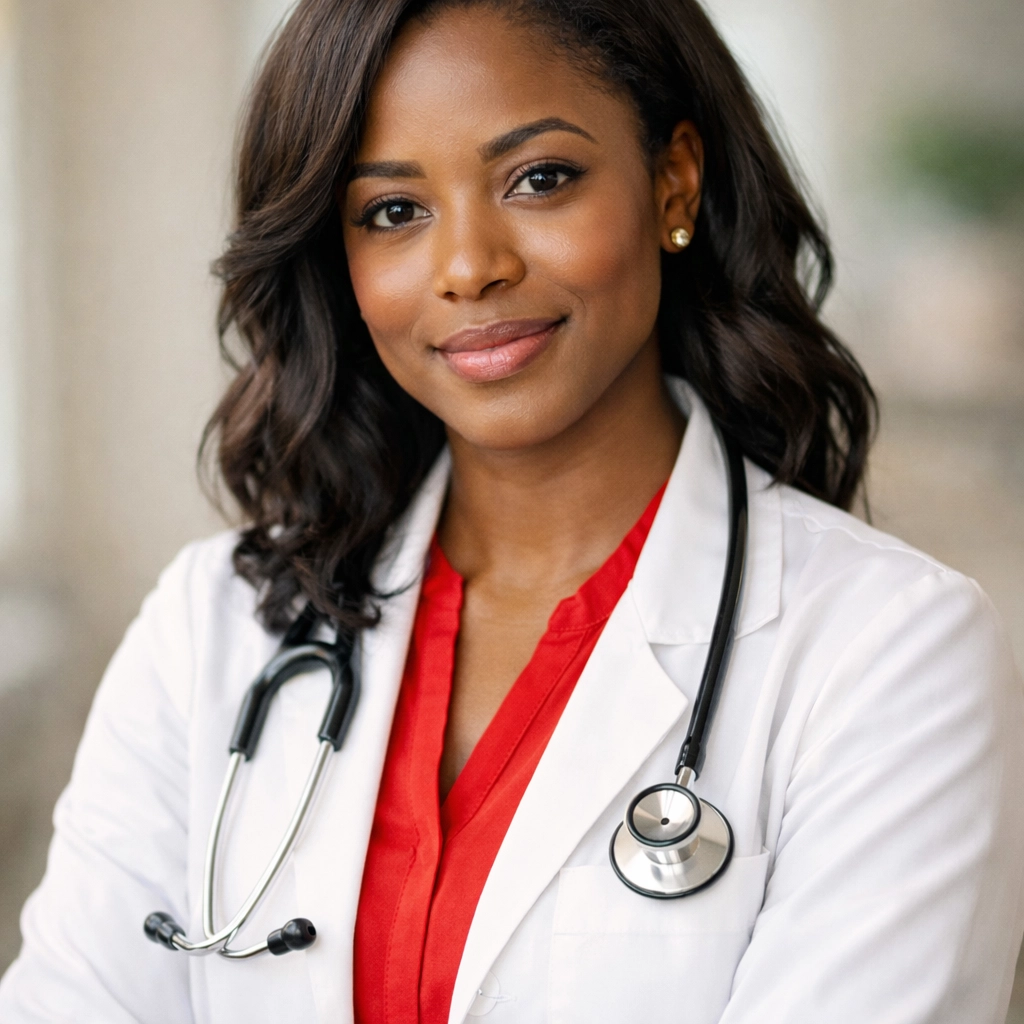 Dr. Rasheeda Hall in red for Go Red for Women heart health campaign