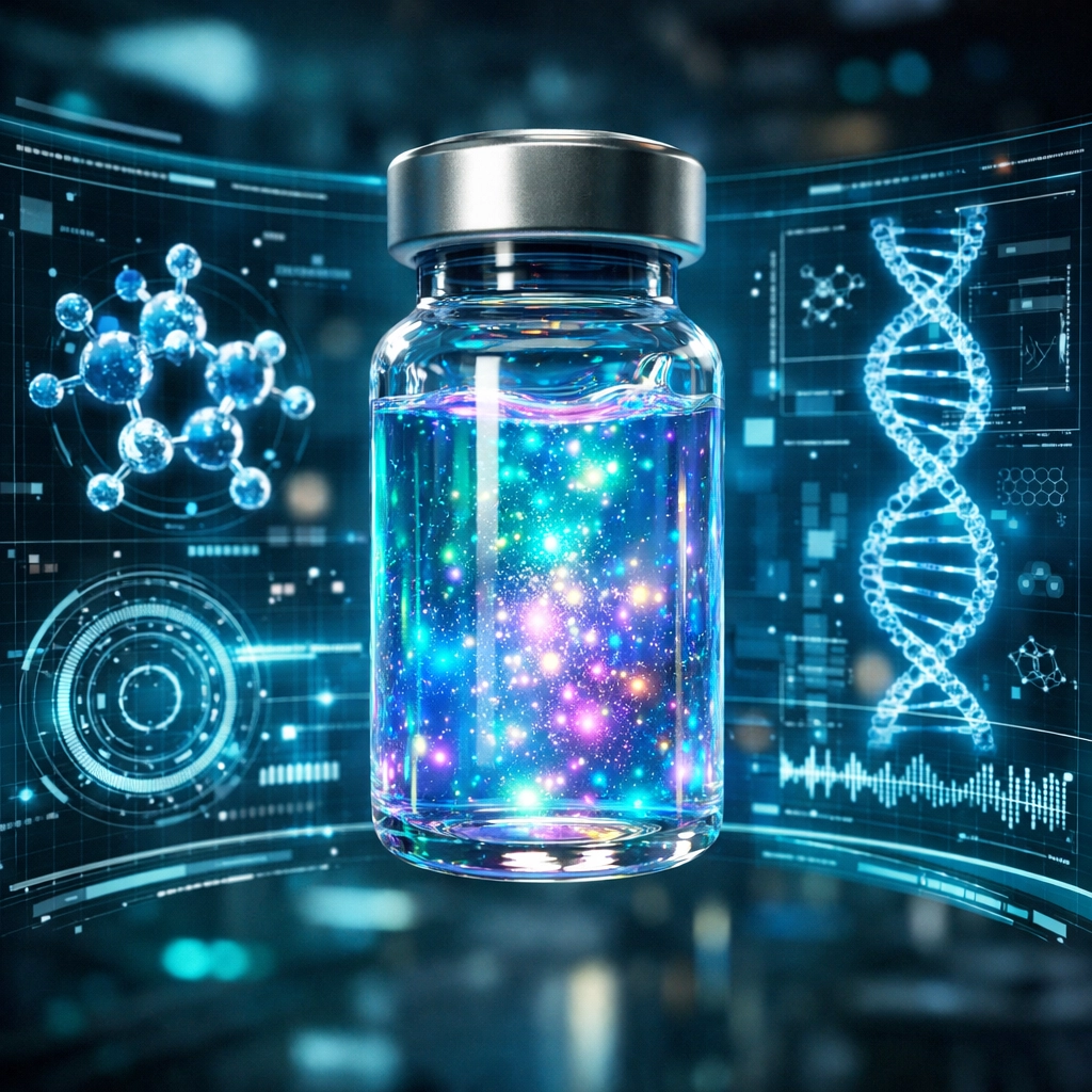 Advanced DNA and molecular structure visualization for a biological age health audit.