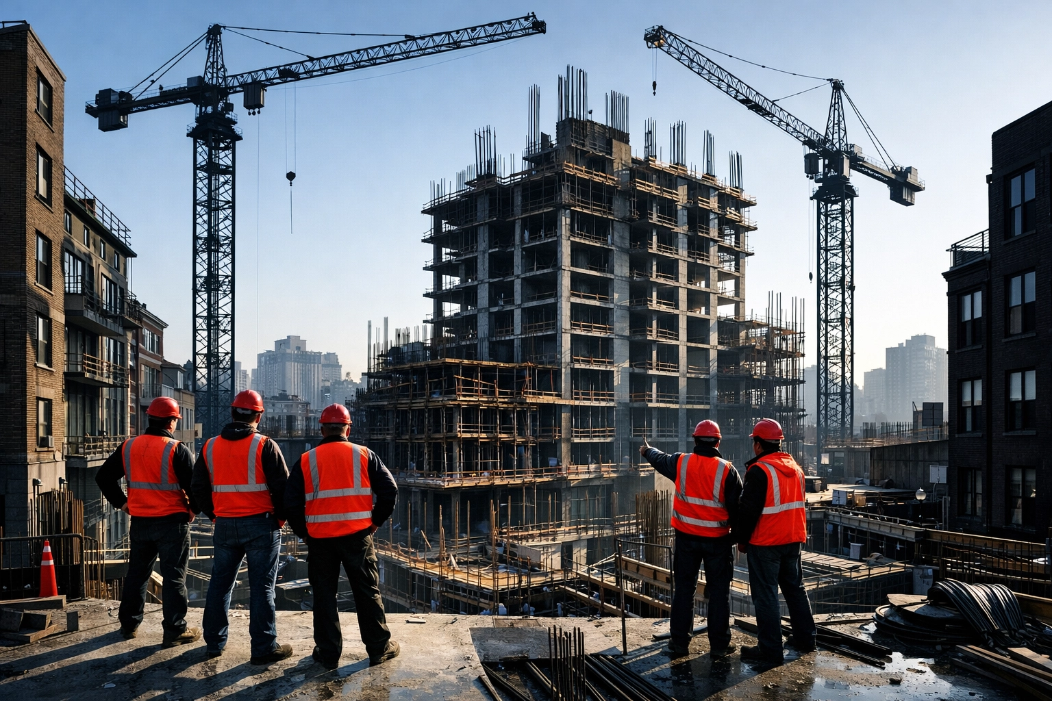 Active construction of energy-efficient affordable housing in Toronto's Regent Park neighborhood.