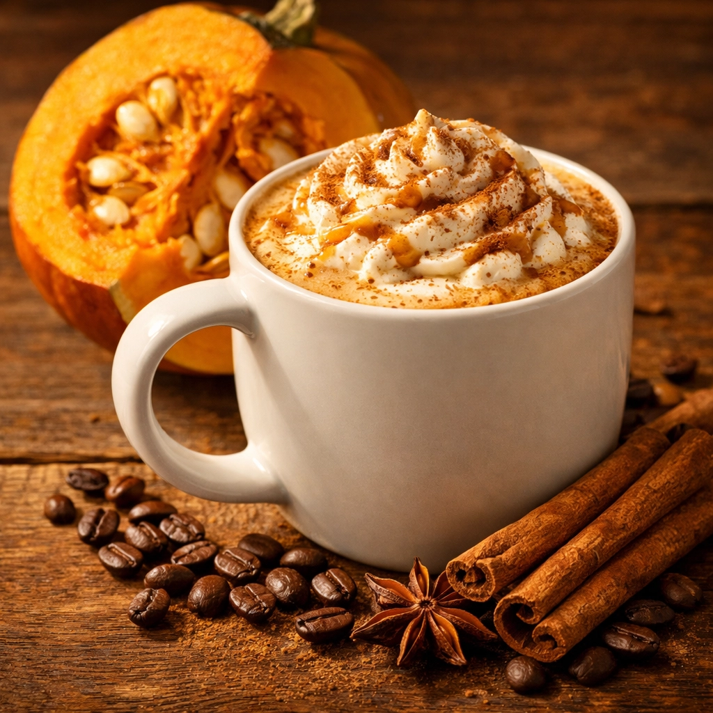 Pumpkin spice latte with real pumpkin and natural spices versus artificial flavoring