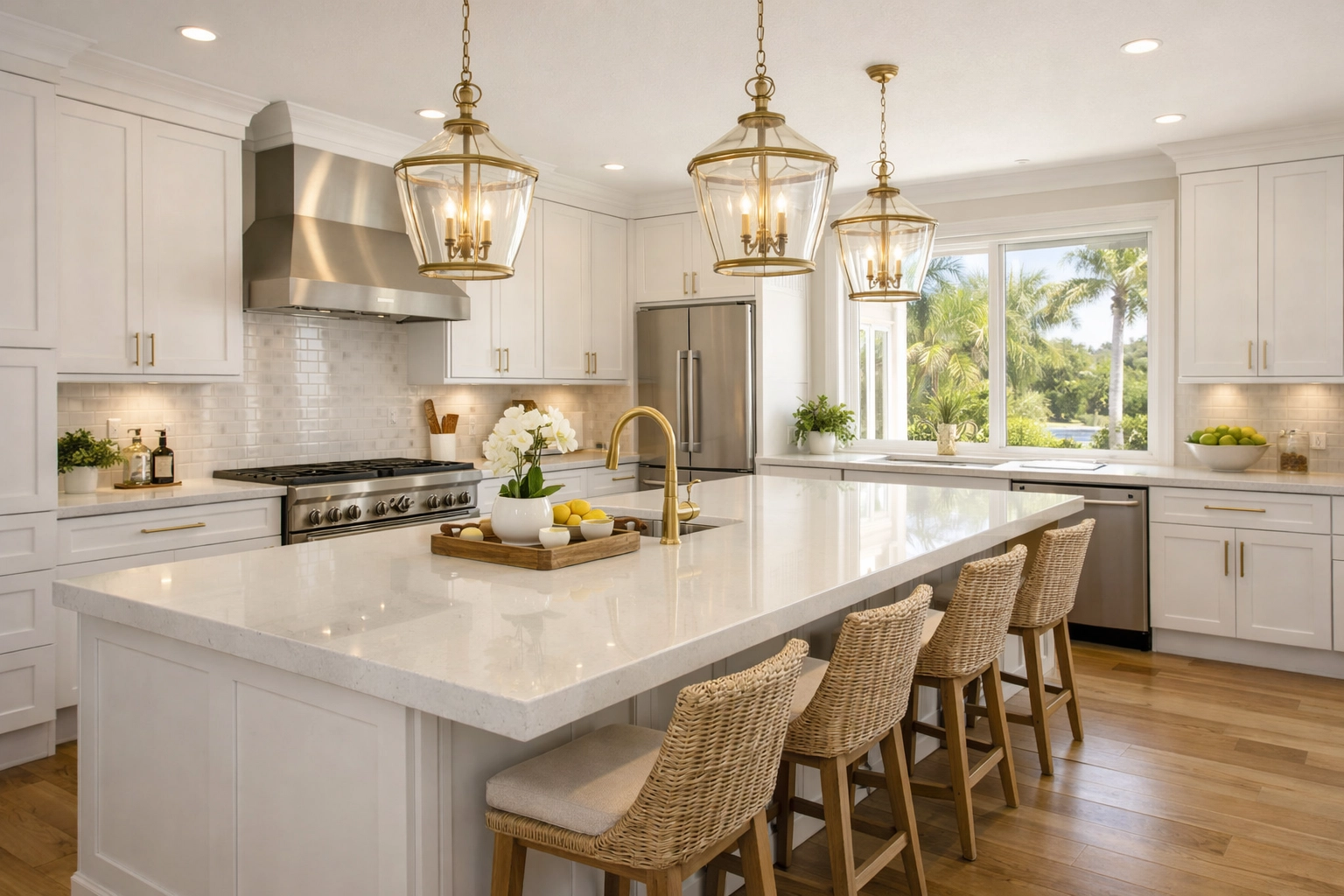 Luxurious Orlando kitchen remodel featuring white cabinets and high-end finishes.