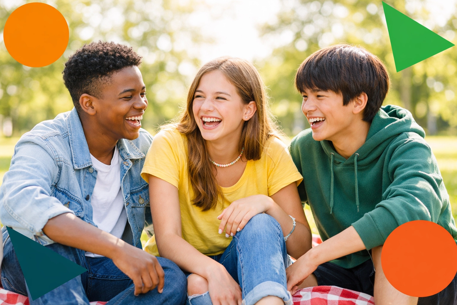 Diverse teenagers building healthy friendships and positive relationships outdoors