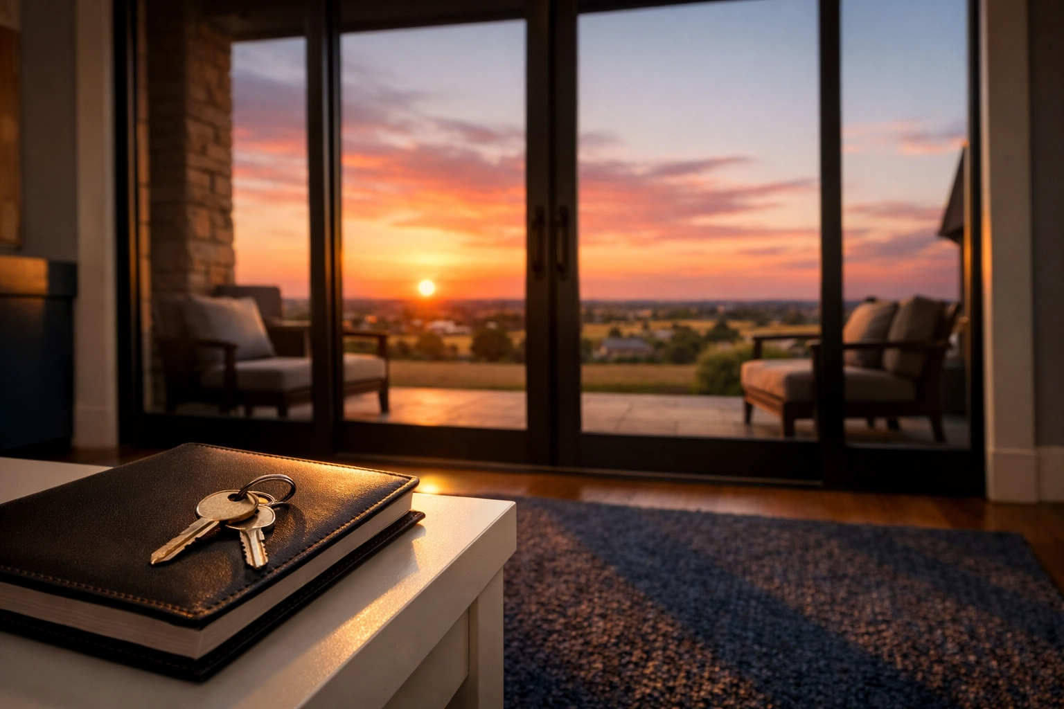 Keys to a new home on a table, symbolizing the success of professional credit building in Texas.