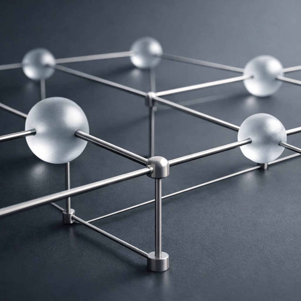 Geometric digital infrastructure representing remote operational support and tech scaffolding.