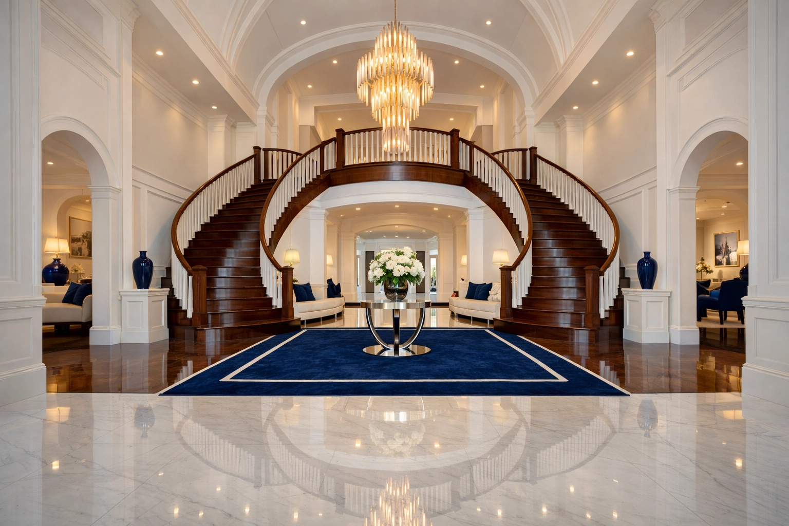 Pristine foyer of a luxury Dover estate showcasing expert residential cleaning Massachusetts.