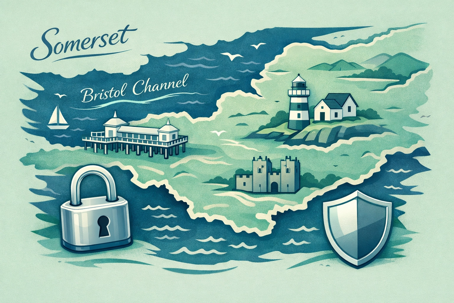 Map of Somerset showing local CCTV installation coverage across Weston-super-Mare and surrounding coastal areas.