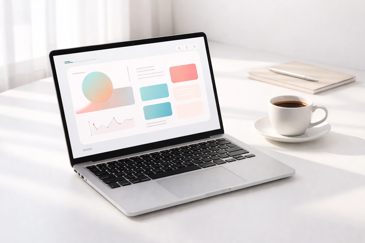 Laptop displaying app interface on desk, representing fast SaaS development with Marblism