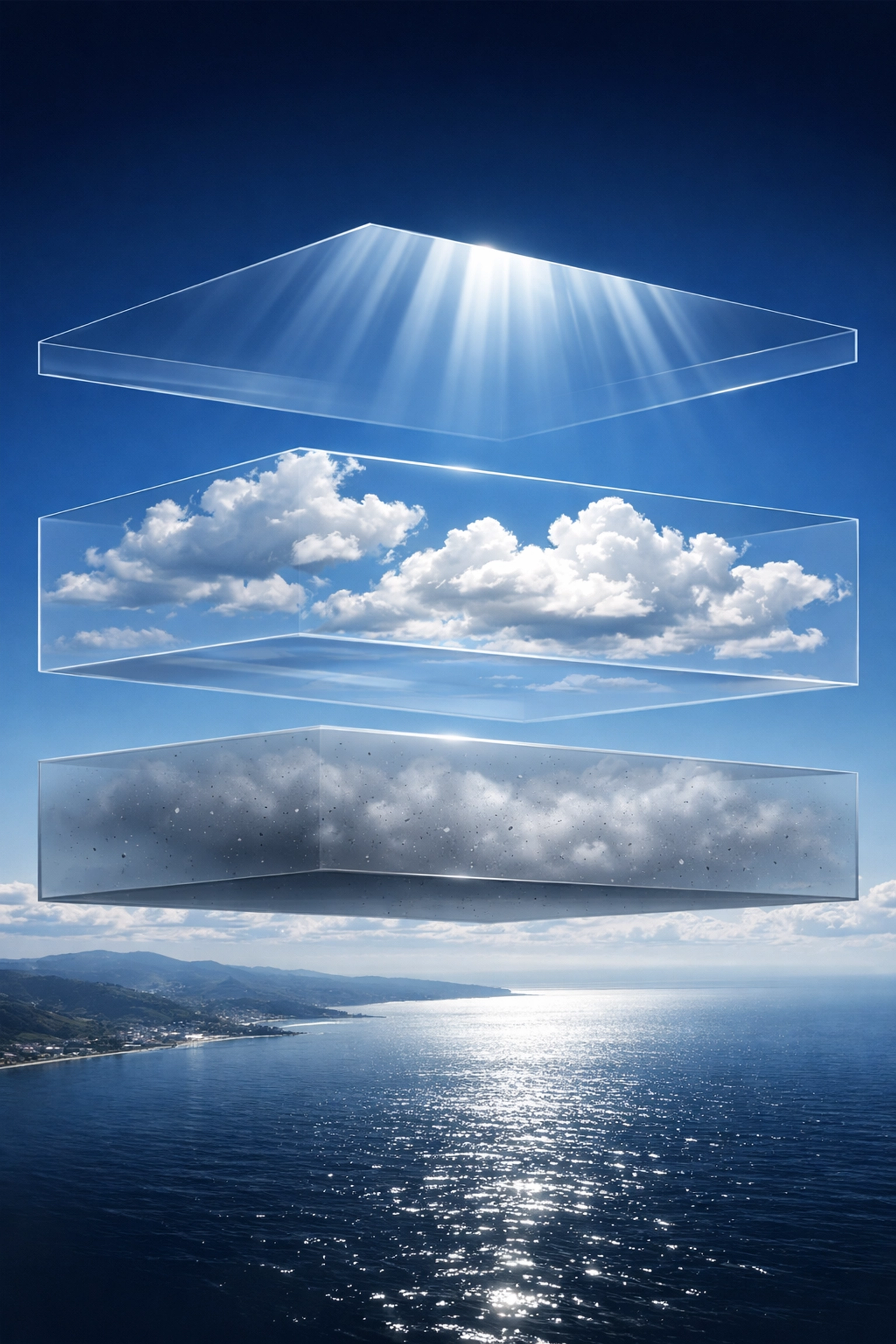 Diagram showing how coastal atmospheric conditions improve solar panel energy generation
