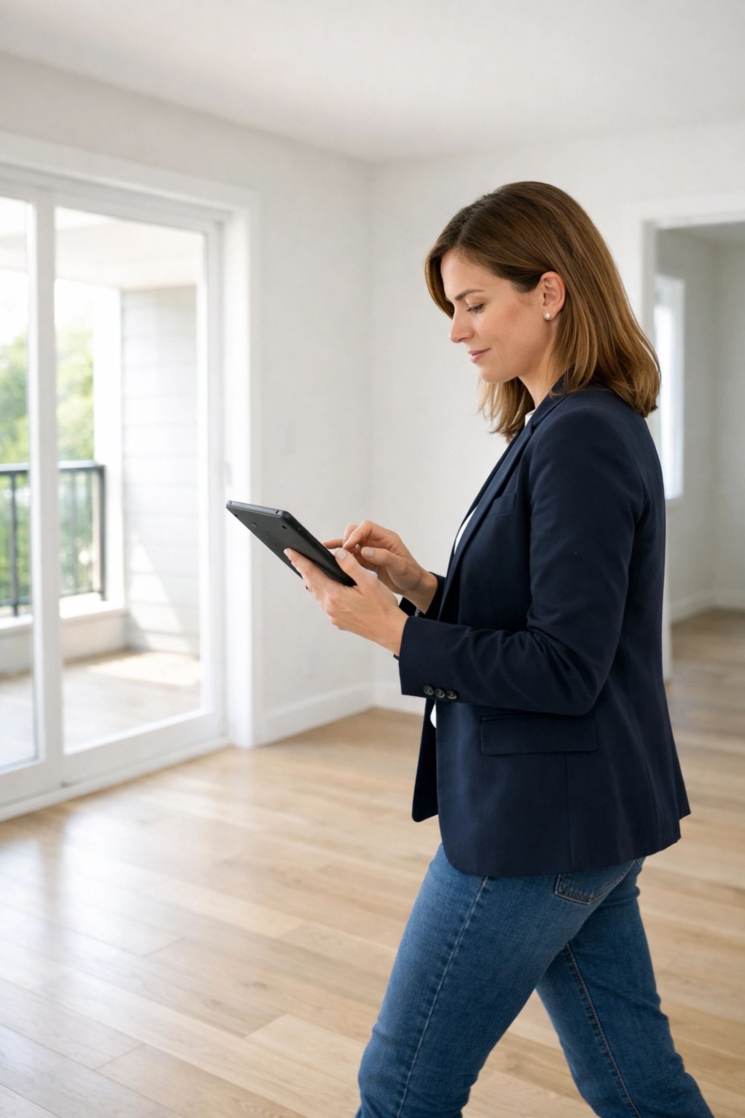 Property manager inspecting freshly renovated apartment unit during turnover process