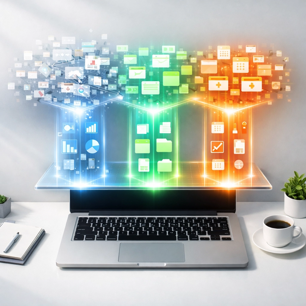 Modern workspace showing data being organized into efficient customer service automation workflows.