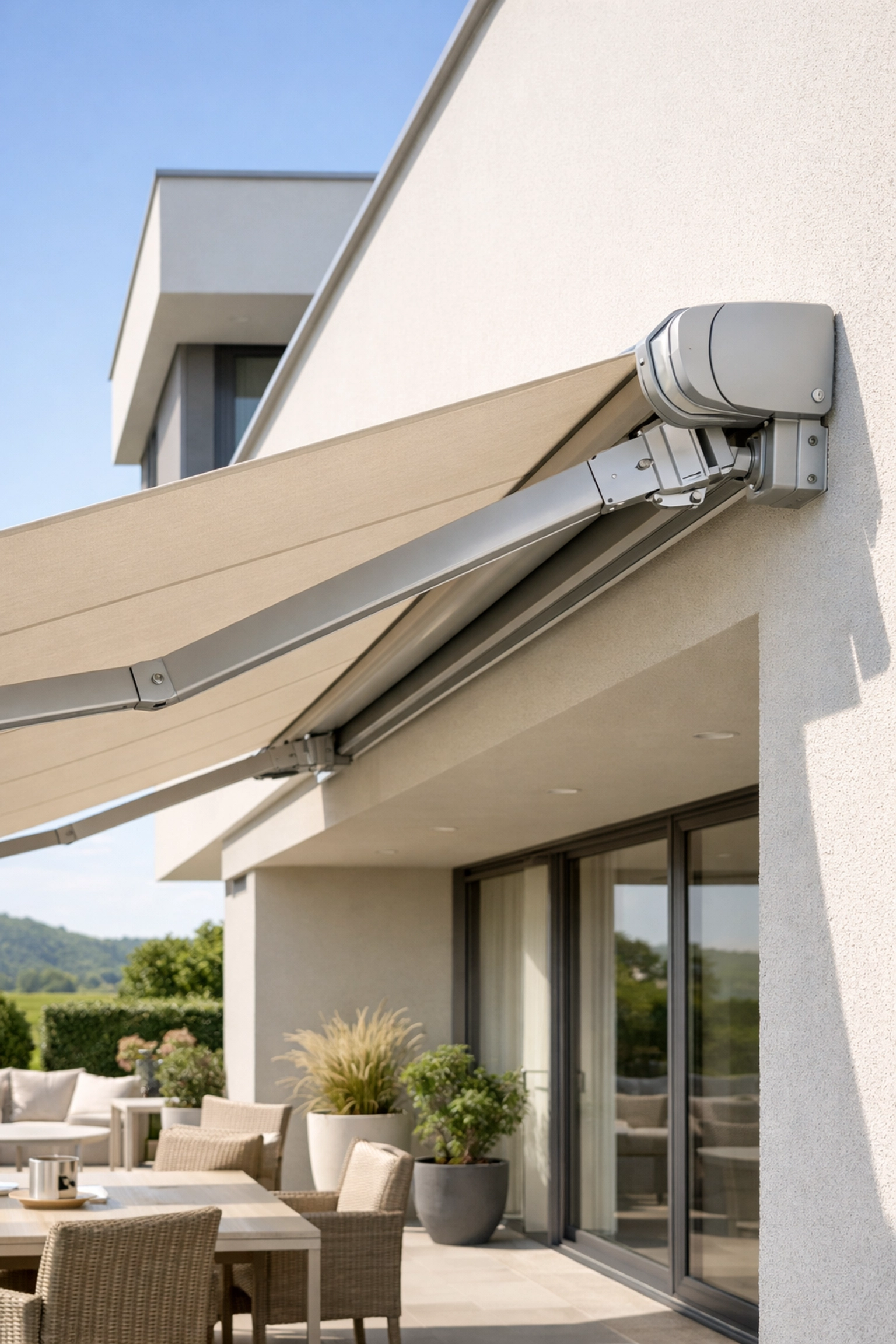 Fachgerecht montierte Markise an einer modernen Fassade als ideale Sonnenschutzlösung.