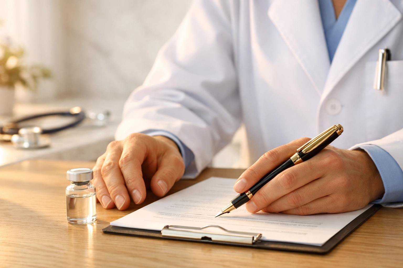 A medical professional preparing a personalized hair restoration treatment plan in a modern Delray Beach clinic.