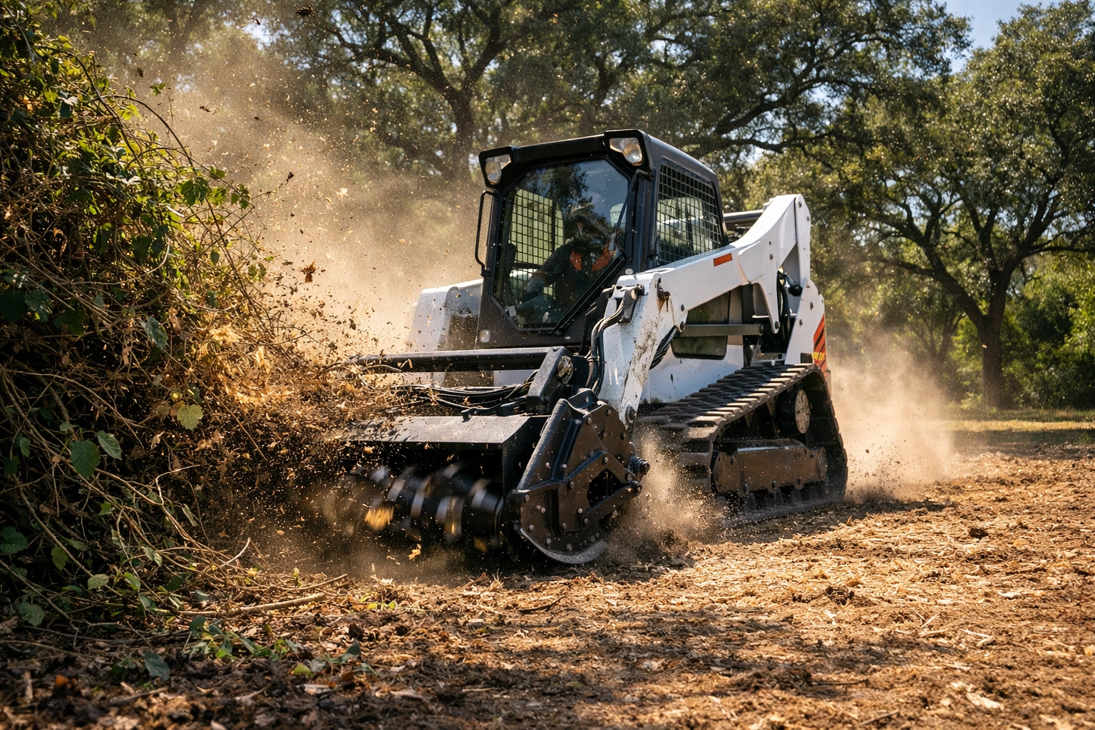 Professional brush removal and land clearing services using specialized equipment to clear overgrown vegetation.