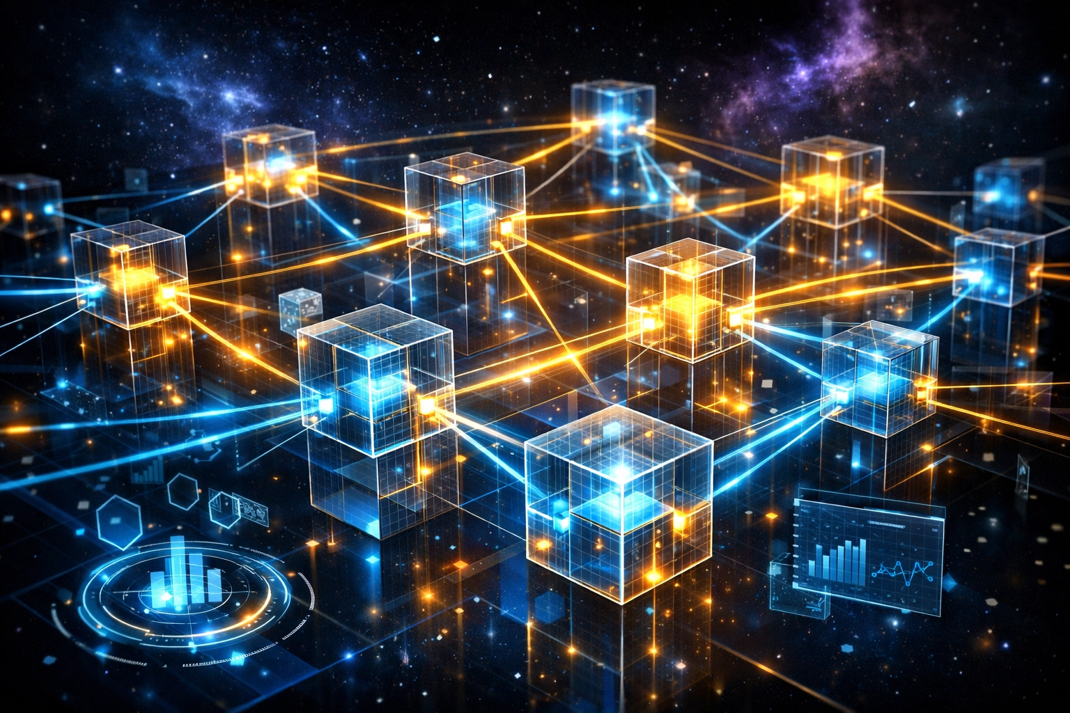 LareBlocks decentralized blockchain infrastructure with interconnected nodes and secure payment pathways