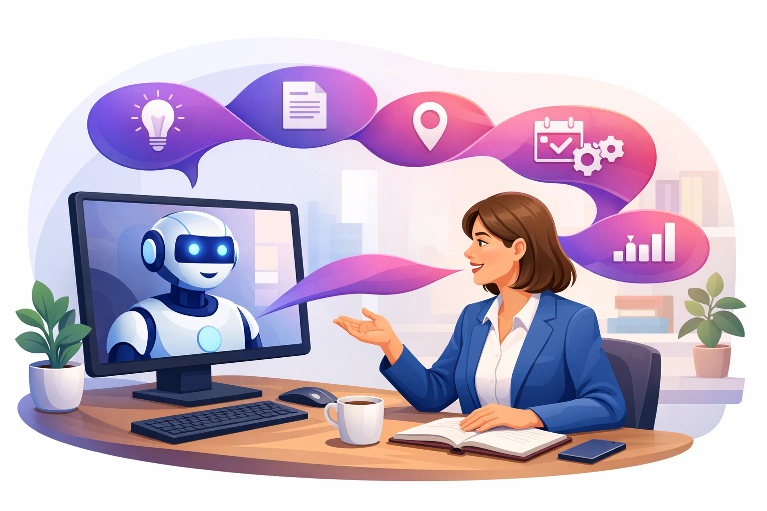 Professional using customer-facing AI agent for seamless conversation and support