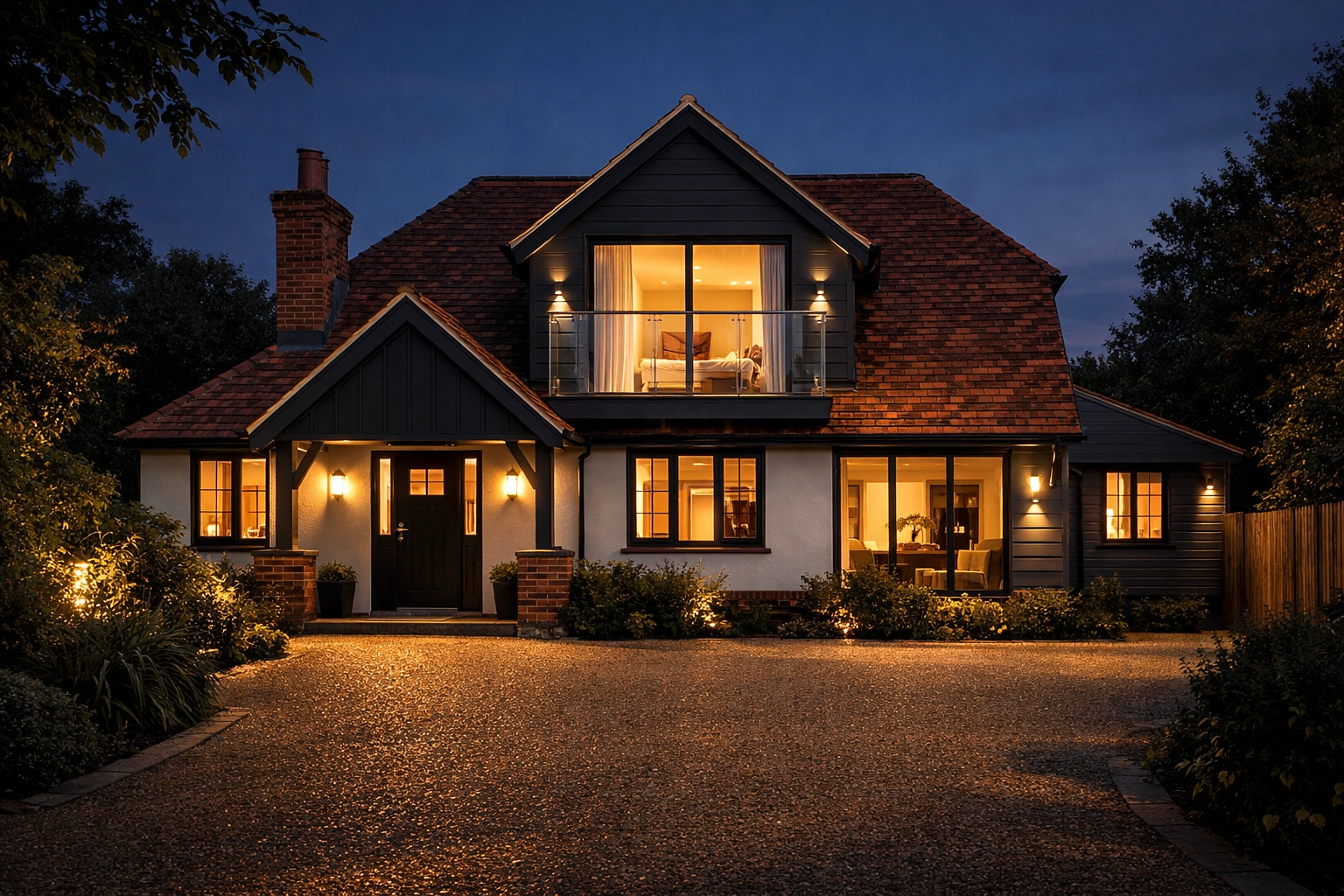Completed luxury bungalow conversion in Bognor Regis featuring a new second floor and Juliette balcony.