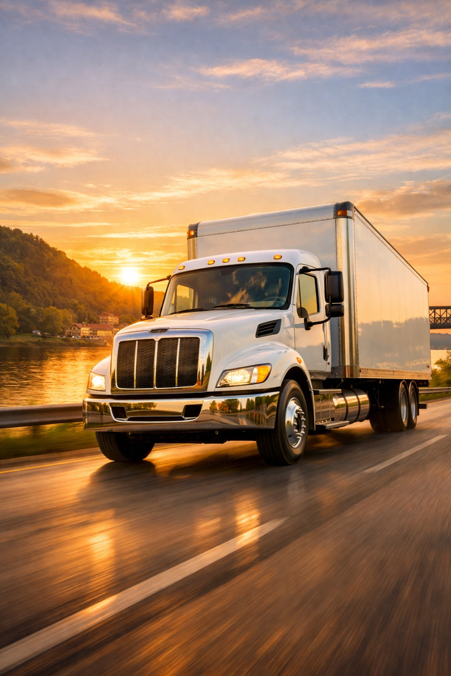 A reliable delivery truck driving through Huntington, WV, kept on the road by consistent fleet maintenance services.