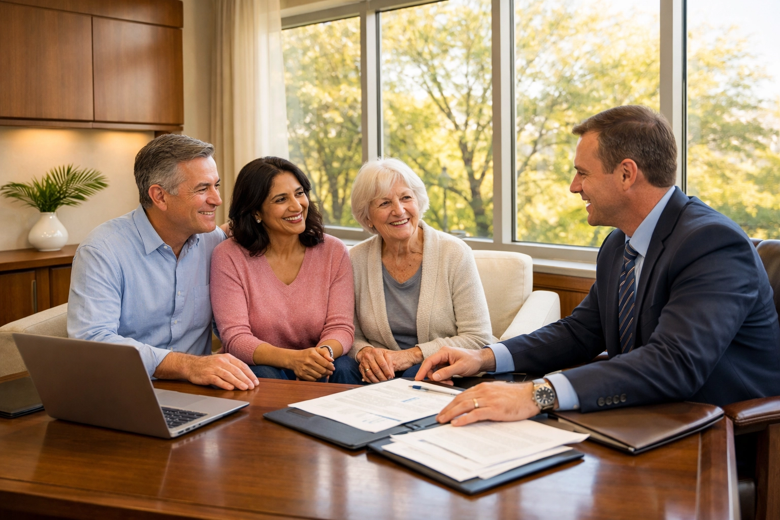 Family consulting with a professional in Herndon for financial preparation during the Palm Sunday season.