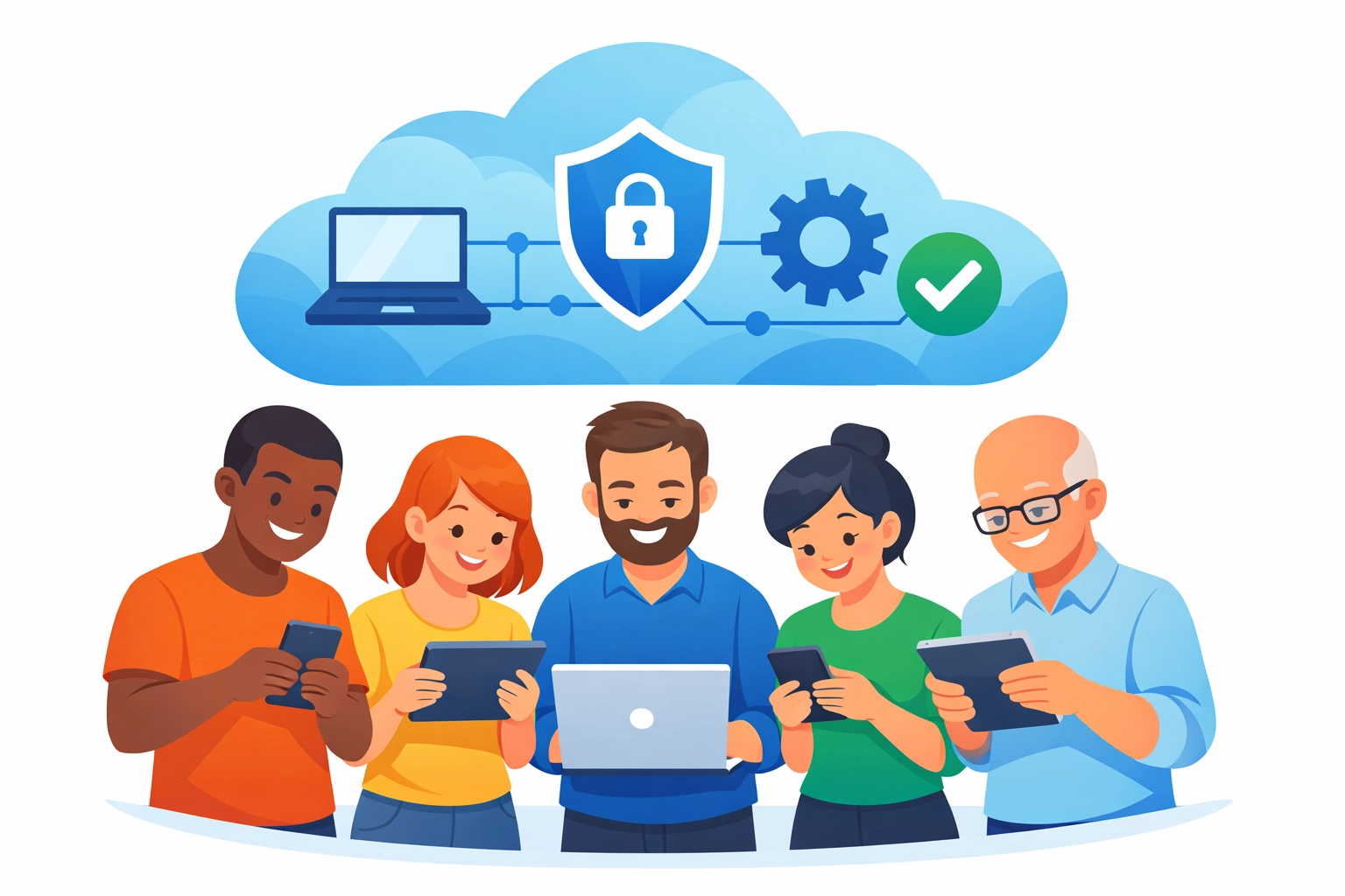 Small business team confidently using technology with managed IT services