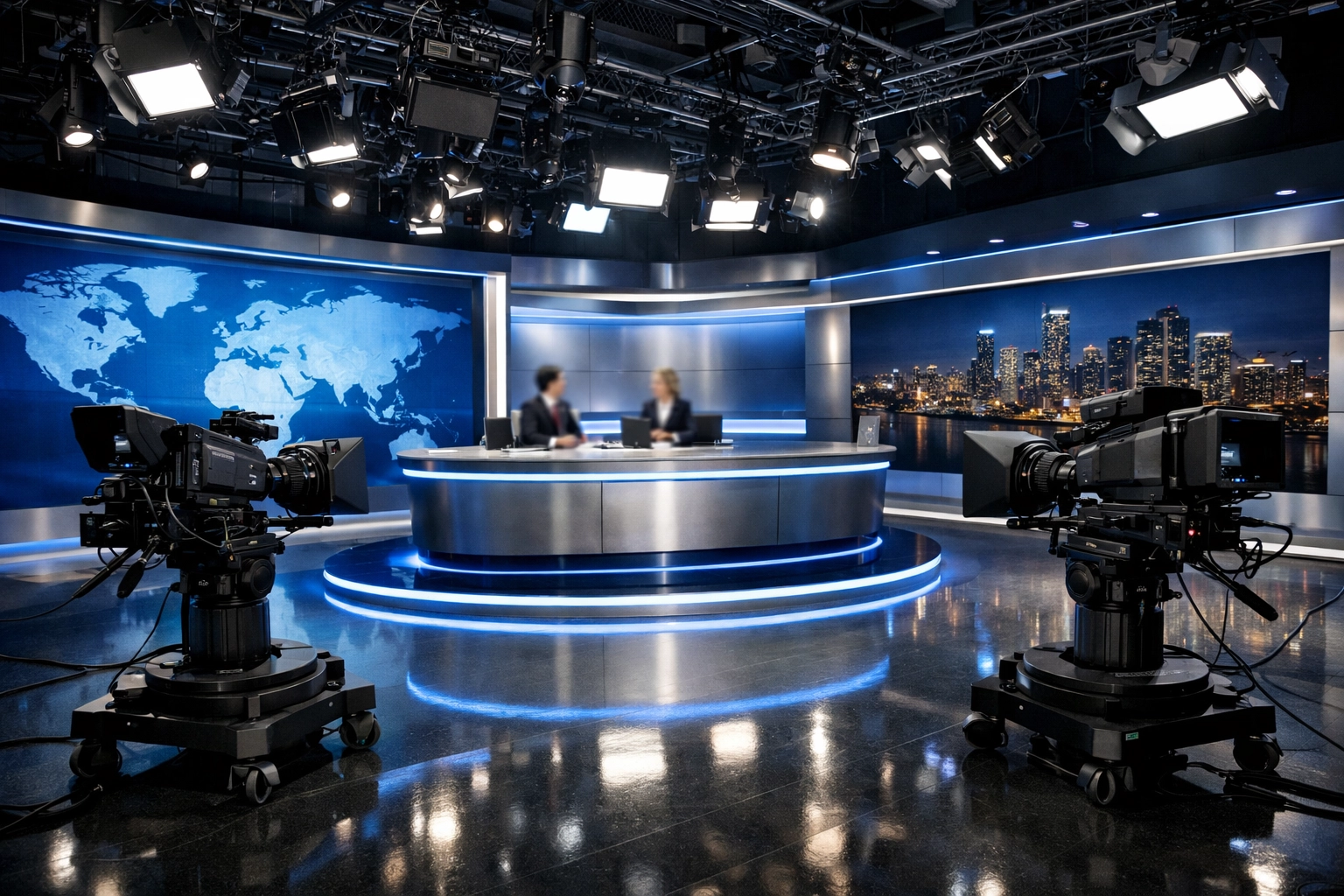 Professional television production studio with high-definition cameras for original brand entertainment and media impact.