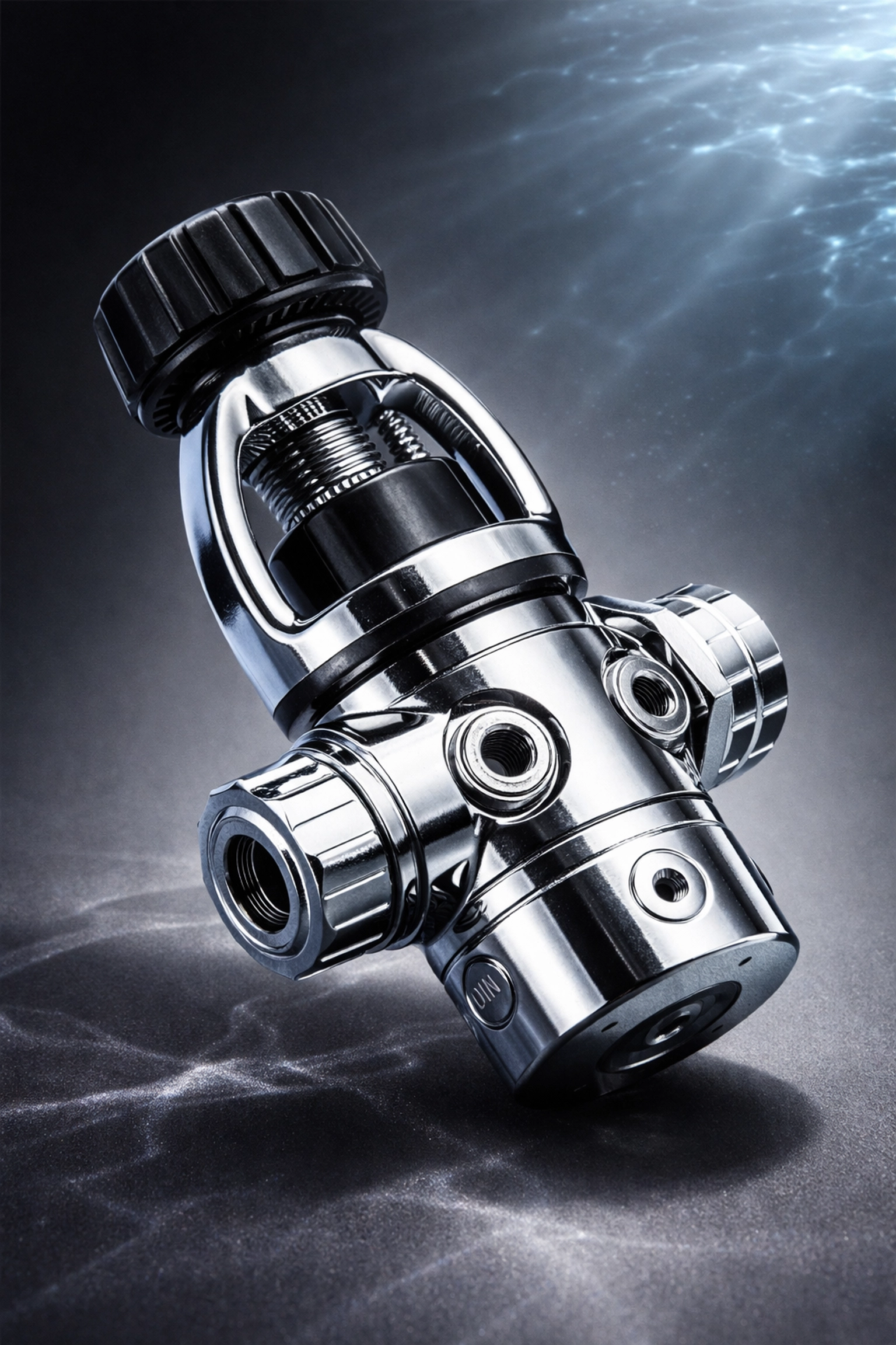 Hochwertiges Produktfoto des Scubaforce Black Devil Atemreglers für Kaltwassertauchen