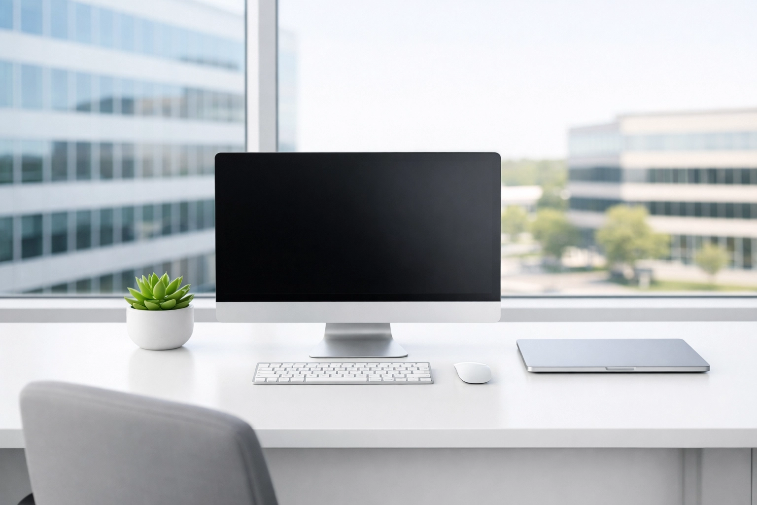 A dust-free minimalist office desk in Southfield reflecting professional janitorial cleaning standards.