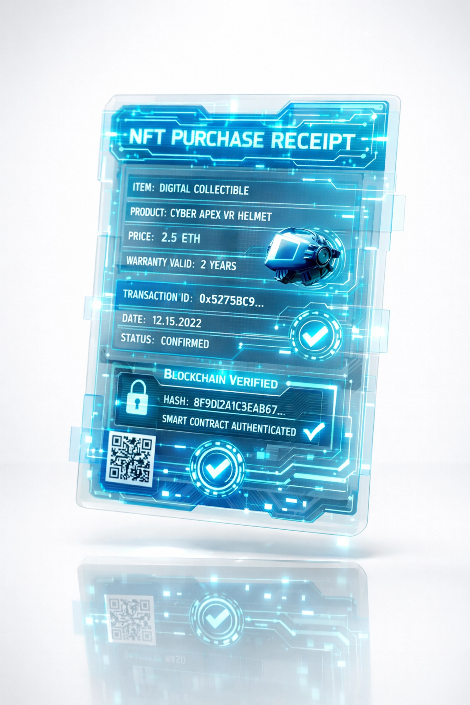 NFT receipt with embedded transaction data showing blockchain payment verification