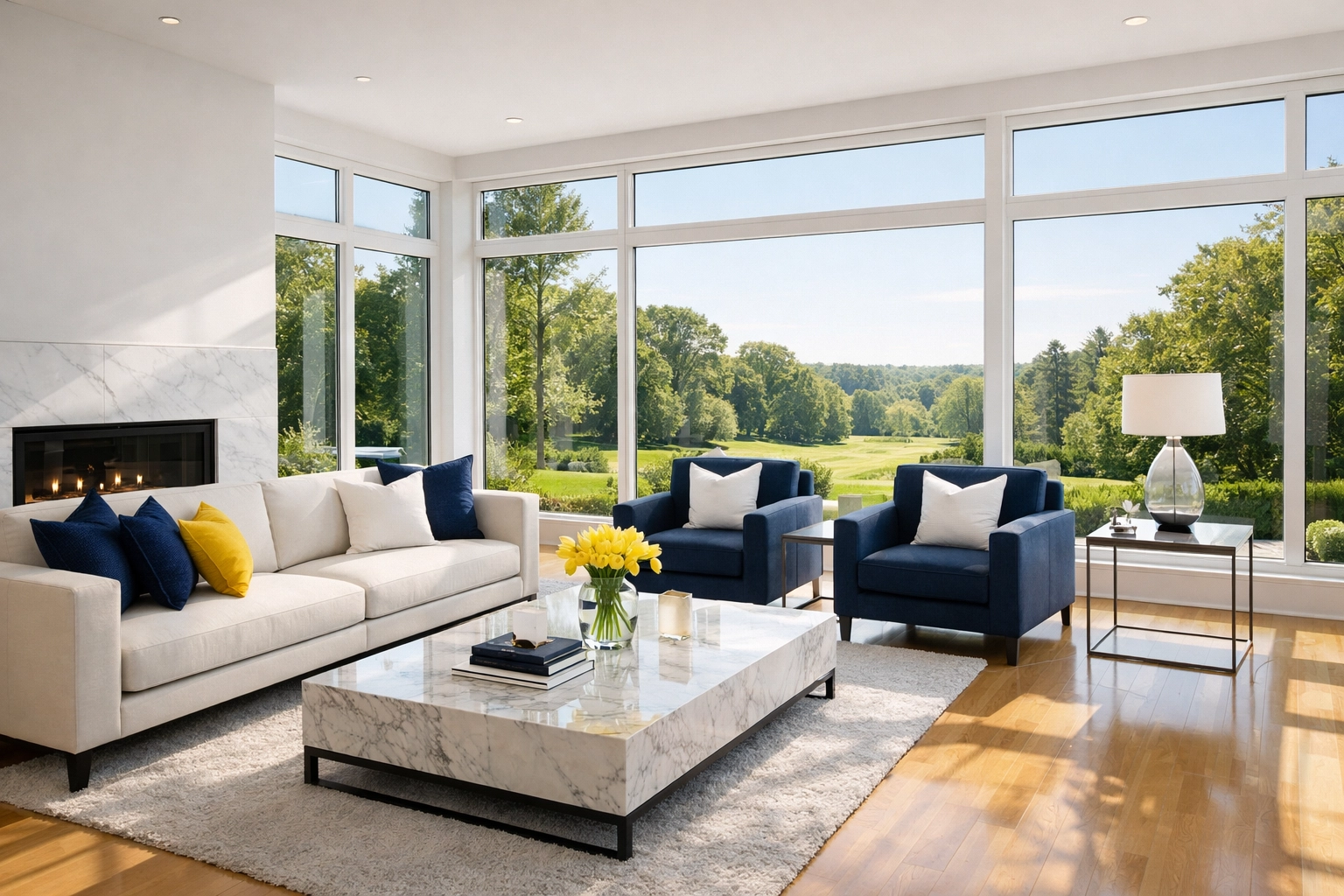 Spotless modern living room in Southborough maintained by professional recurring house cleaning services.