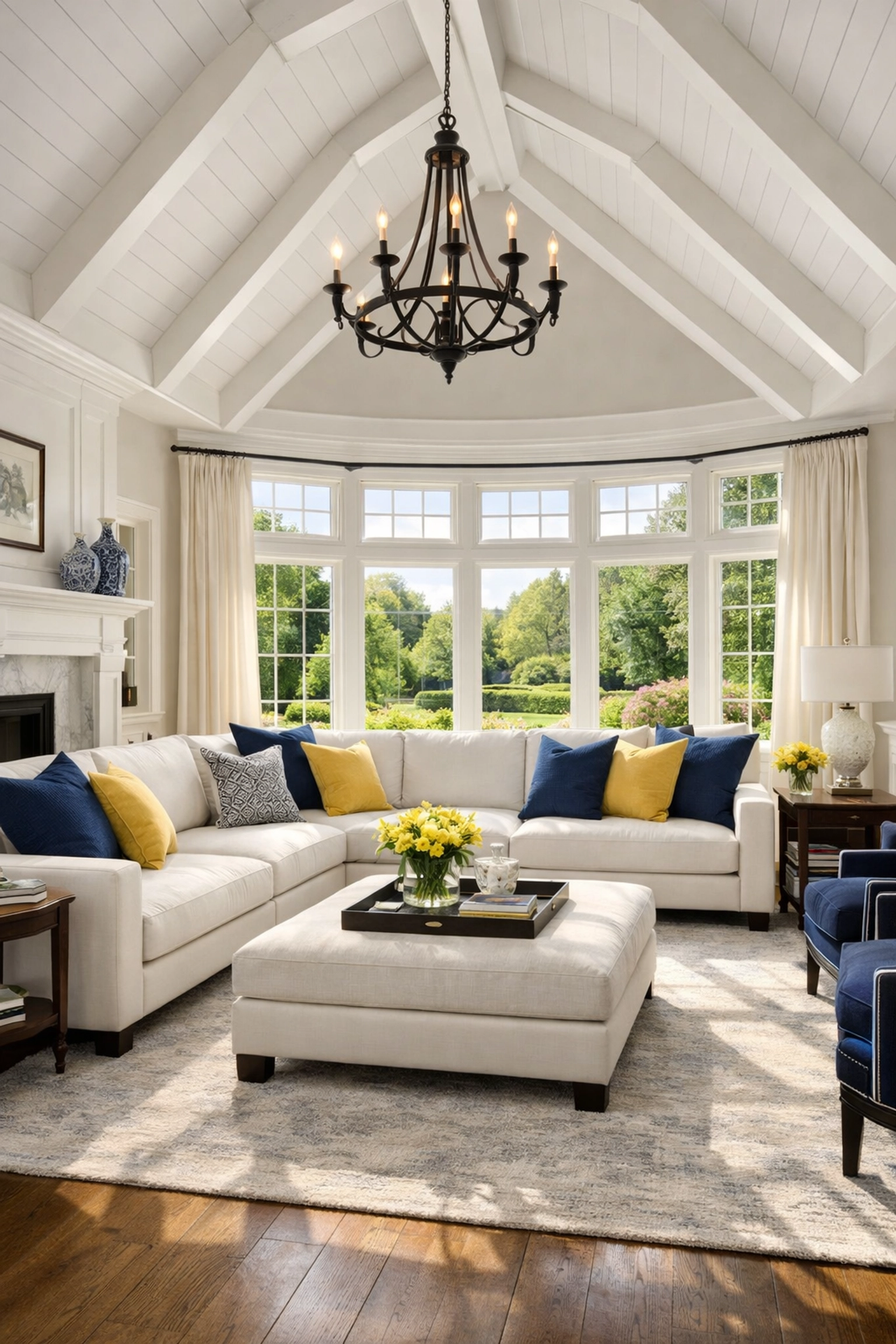 Sun-drenched luxury living room in a Winchester home, perfectly maintained by professional house cleaners.