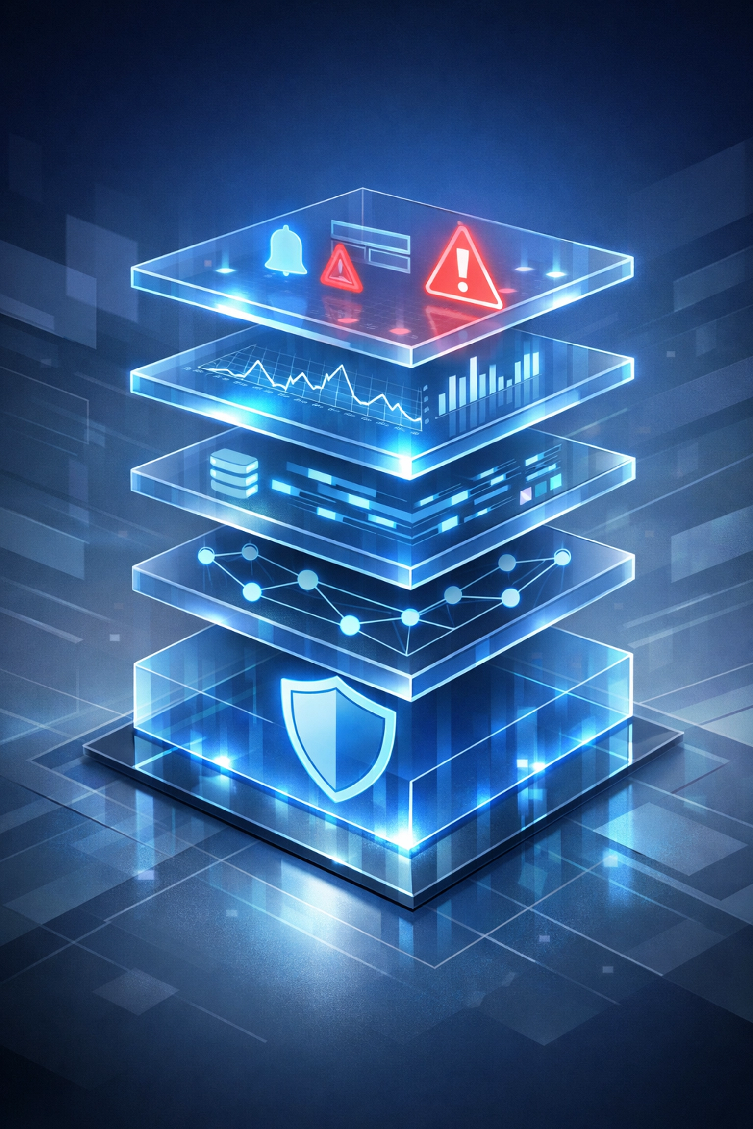 Layered network security monitoring stack showing protection beyond basic antivirus software