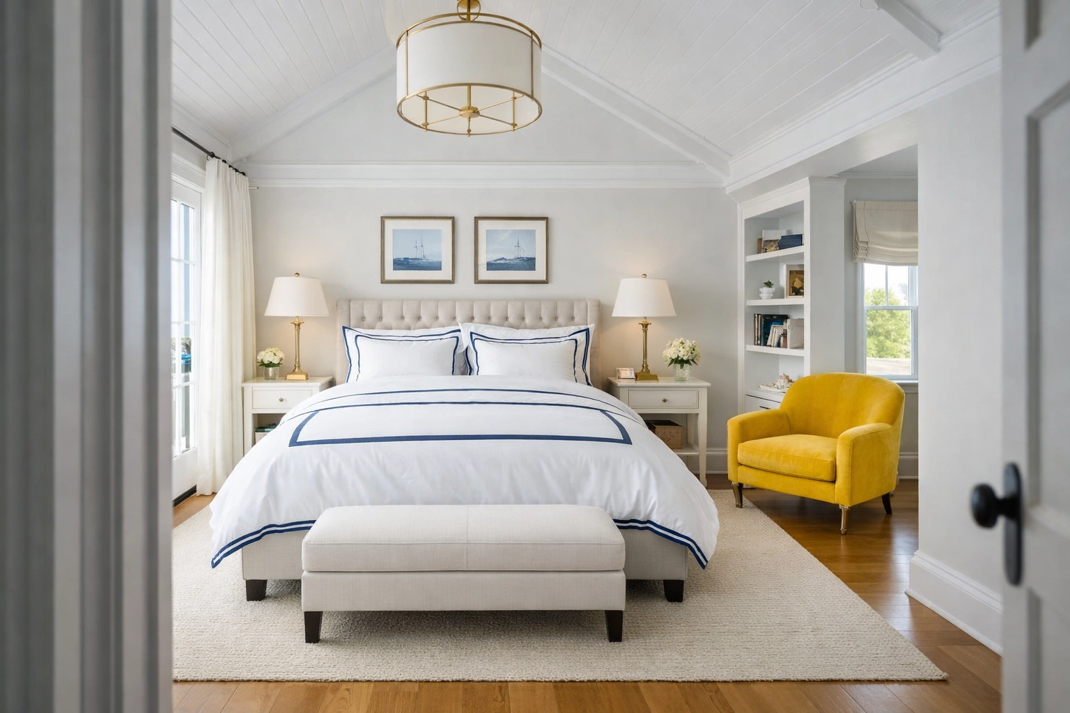 Pristine Cape Cod bedroom showing the results of recurring house cleaning for Provincetown homeowners.
