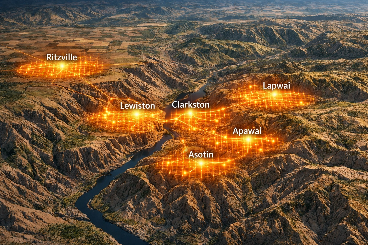 Coverage map for fiber internet in Lewiston ID, Clarkston WA, and Ritzville WA.