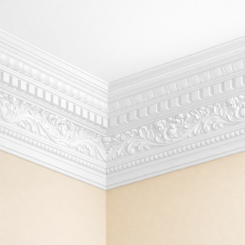 Decorative coving installation in Cheltenham painted white to make ceilings feel higher.