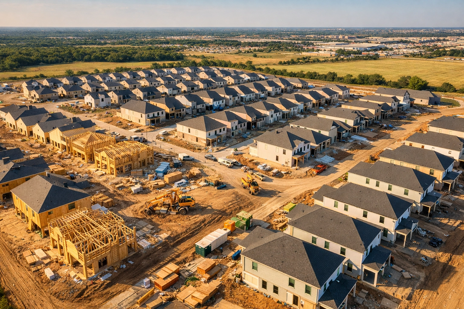 Build-to-Rent community under construction in North Texas showing multiple rental homes being built