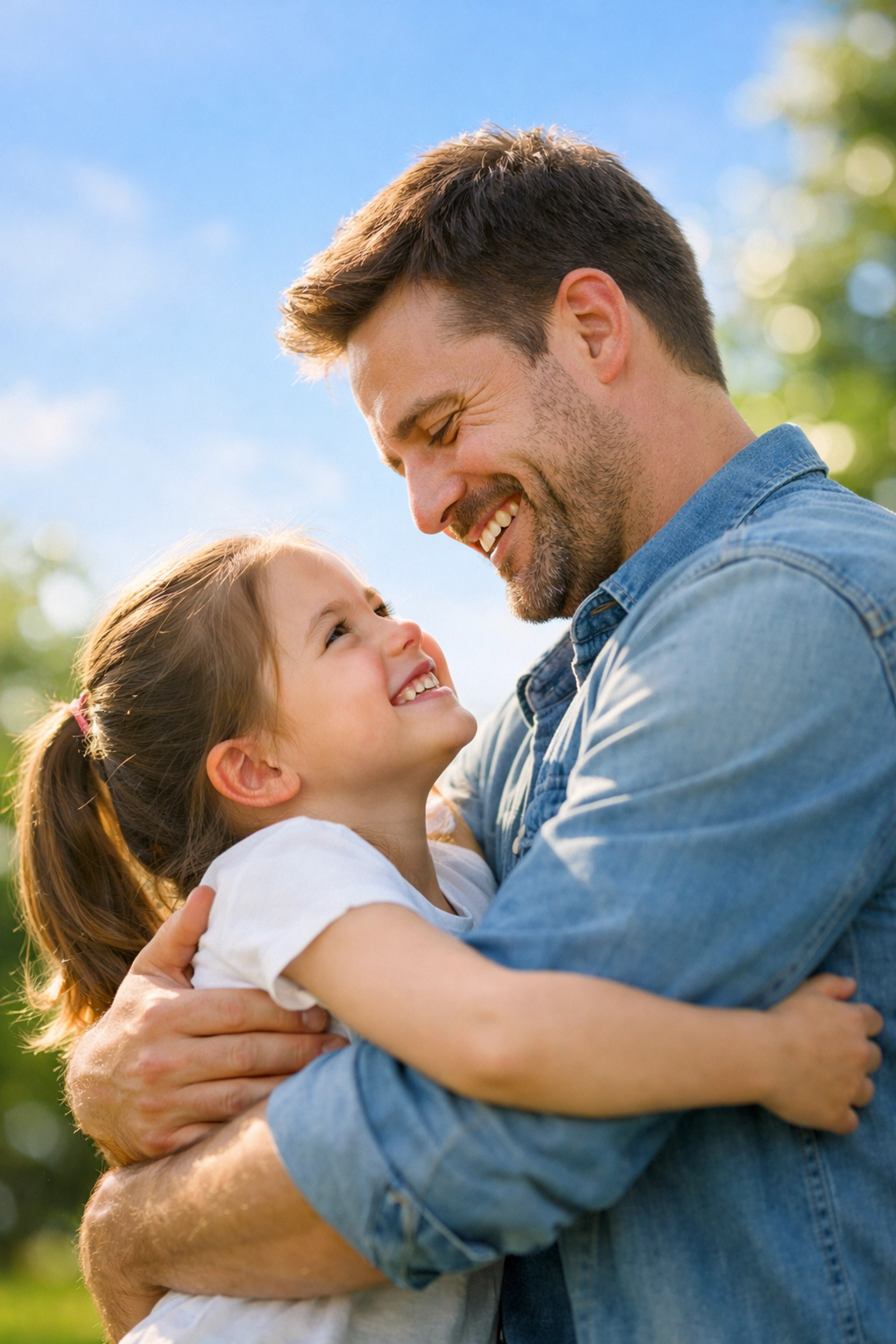 Father and daughter embracing in park representing protected visitation rights and parent-child bond