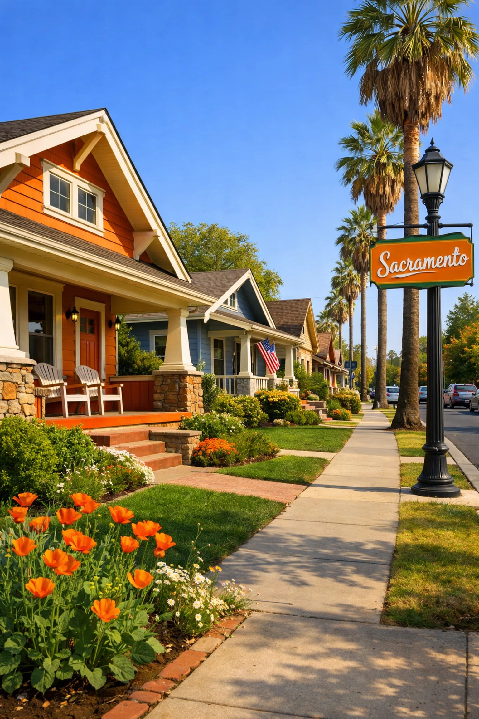 Sacramento neighborhood with bungalow homes showing local real estate market