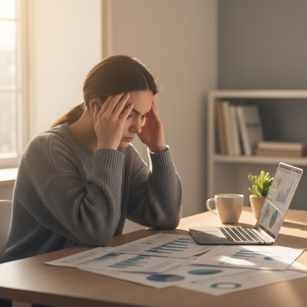 Person appearing anxious and overwhelmed while discussing finances, illustrating stress during money conversations.