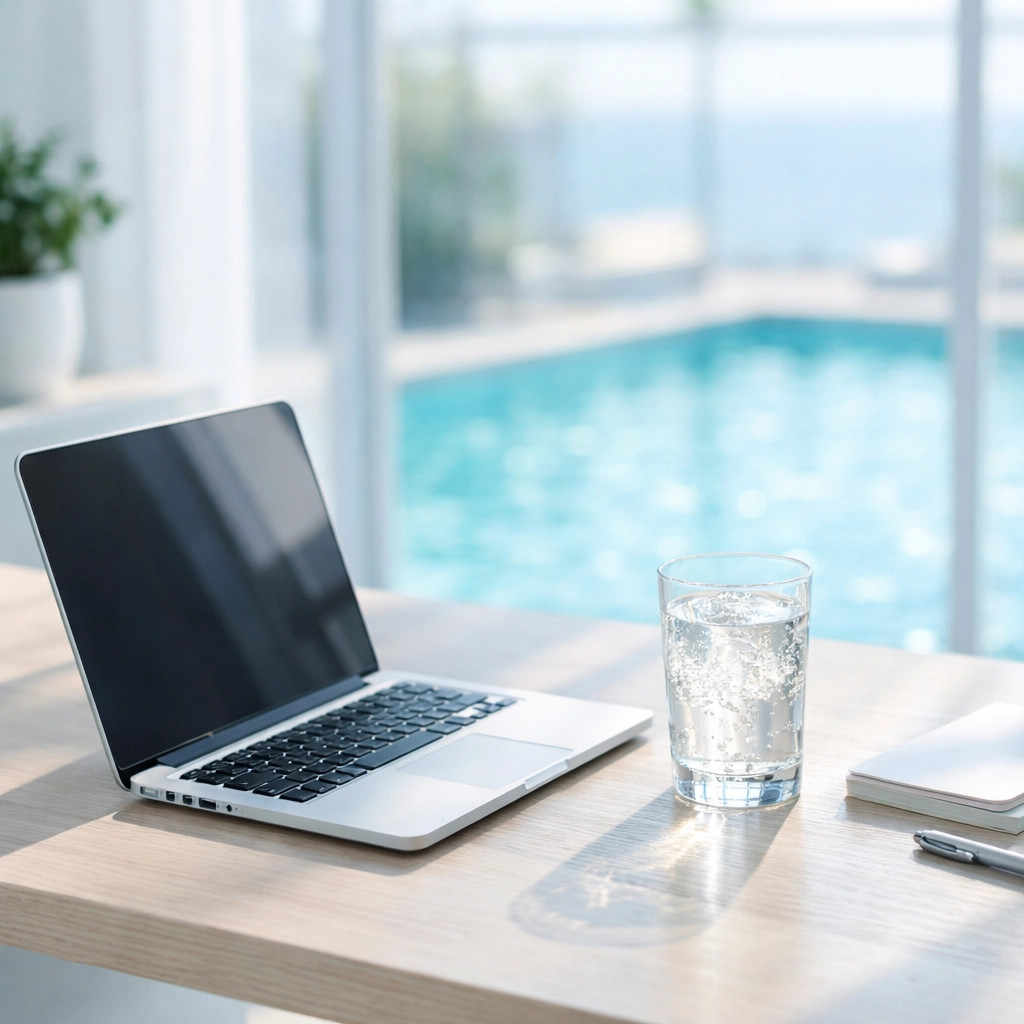Organized home office desk representing clear financial books for pool route valuation.
