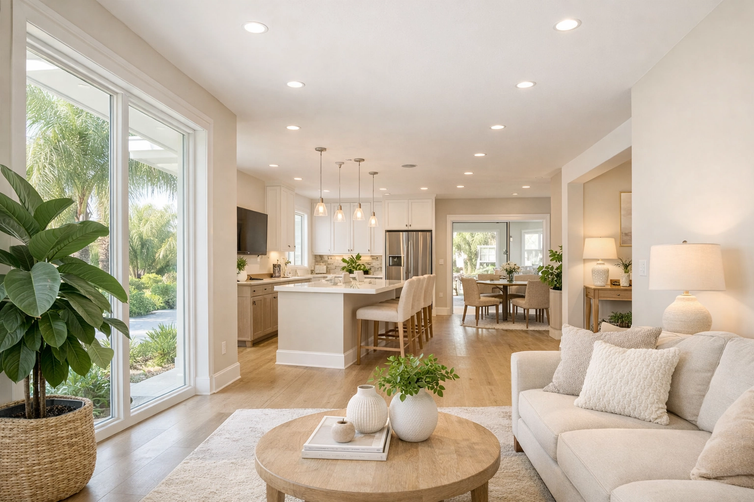 Energy-efficient Orlando home renovation with large windows and LED lighting