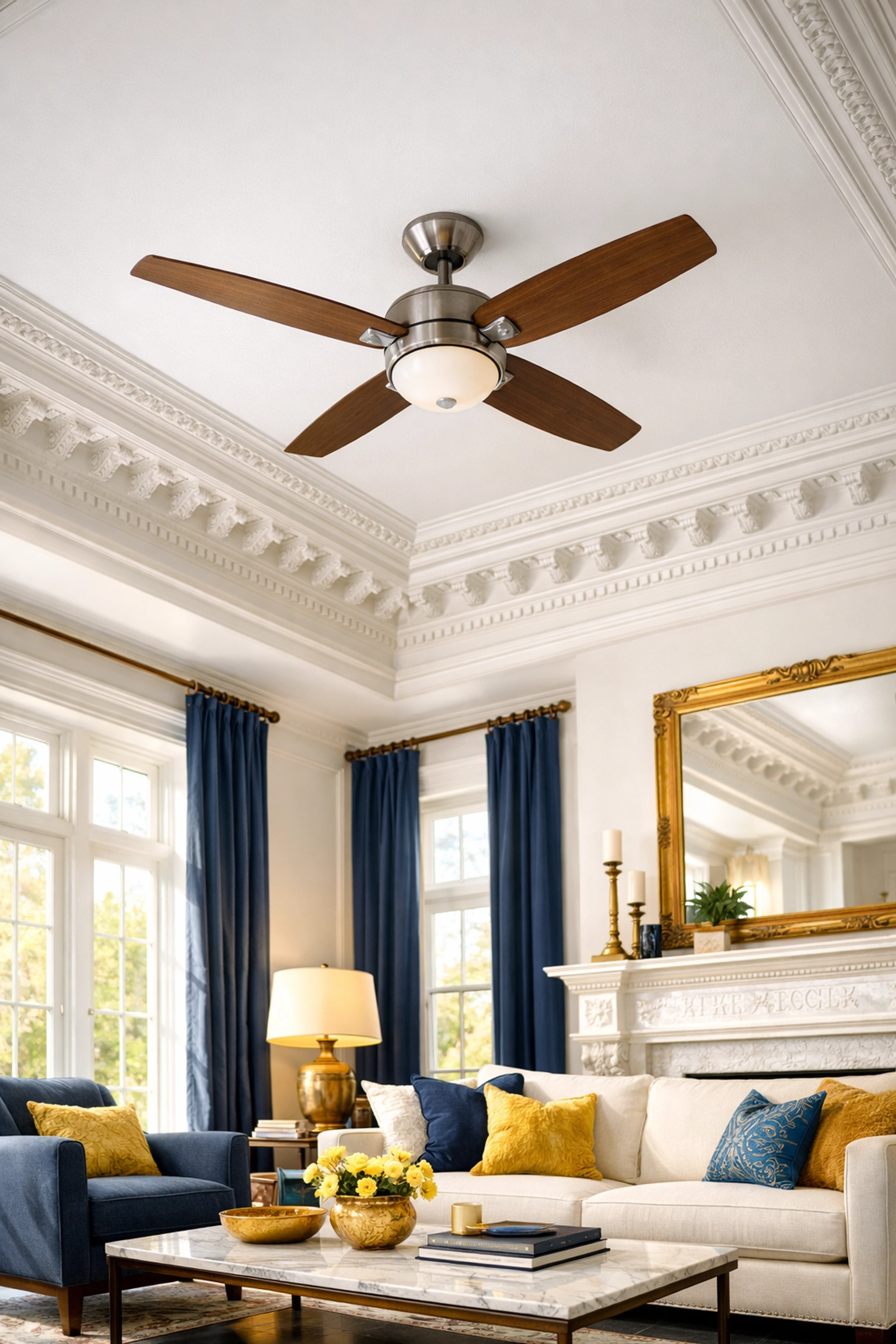 Clean ceiling fan and molding in a Worcester home, highlighting top-to-bottom professional maid service techniques.