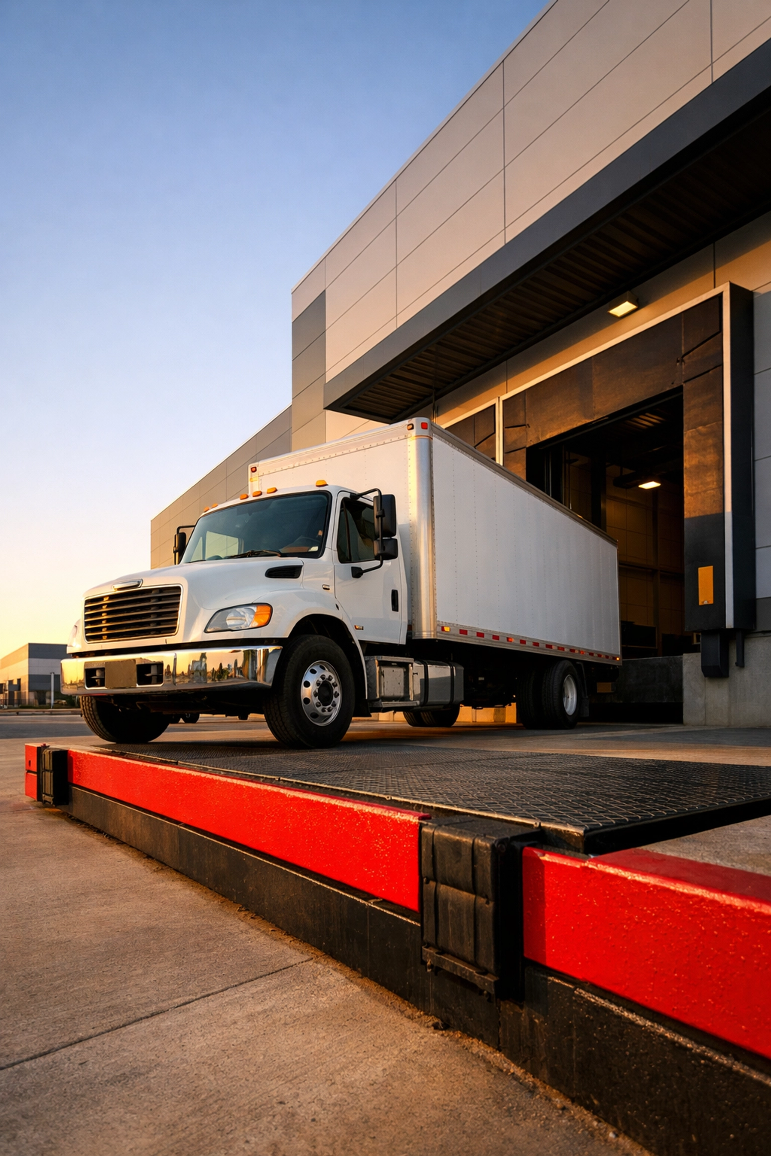 Delivery truck at a modern loading bay for efficient retail logistics and distribution services.