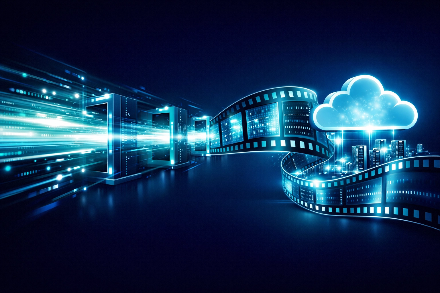 High-speed data transmission for secure 8K video streaming in media and entertainment solutions.