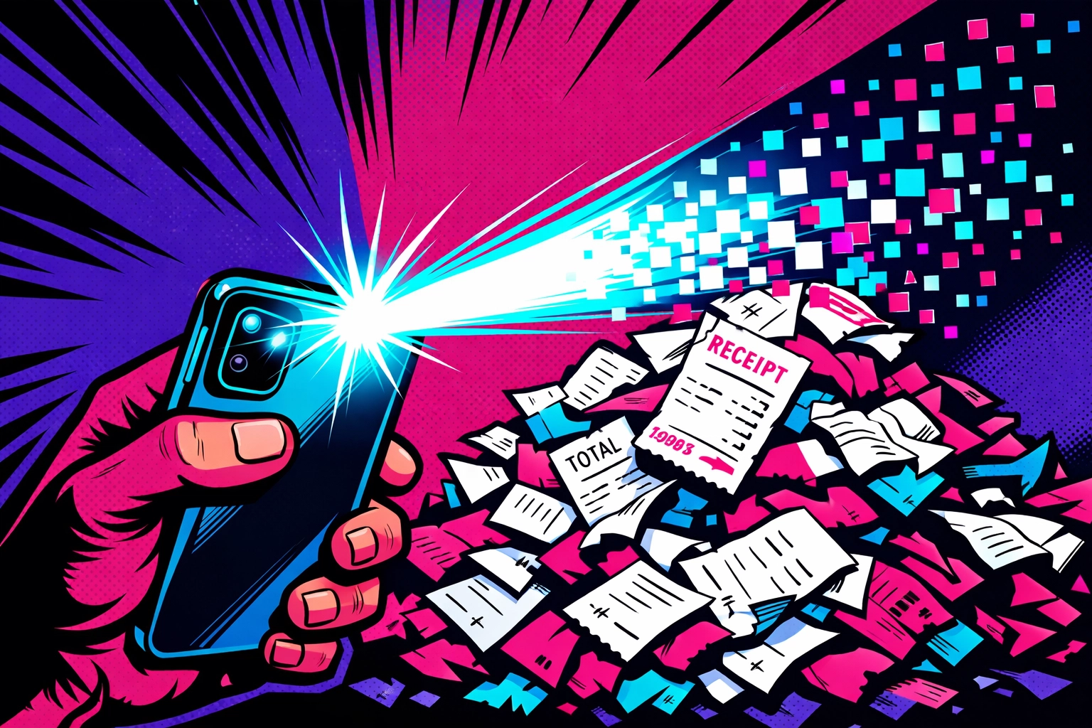 A smartphone scanning receipts using AI to automate expense report and approval workflows.