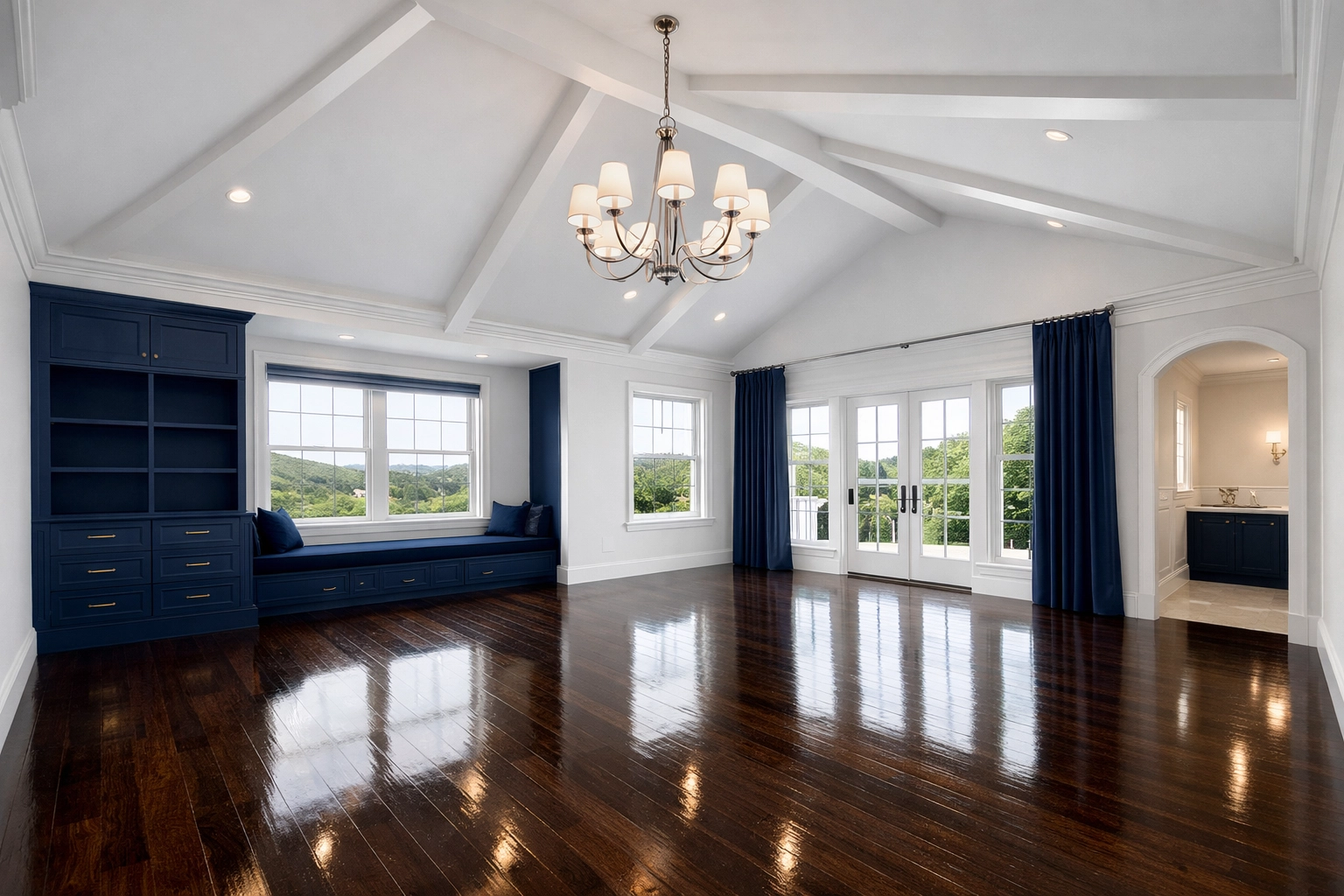 Dust-free renovated bedroom with clean wood floors after post construction cleaning in Carlisle.