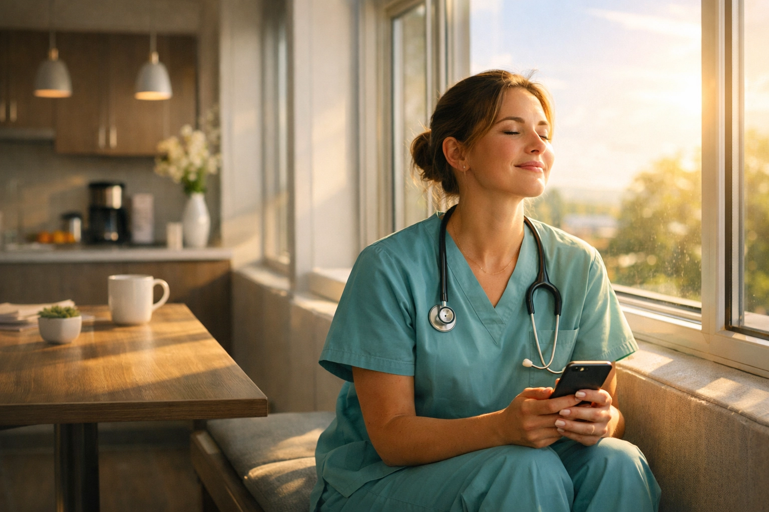 A healthcare worker finds peace through a Boundless Online Church micro-study in a hospital breakroom.