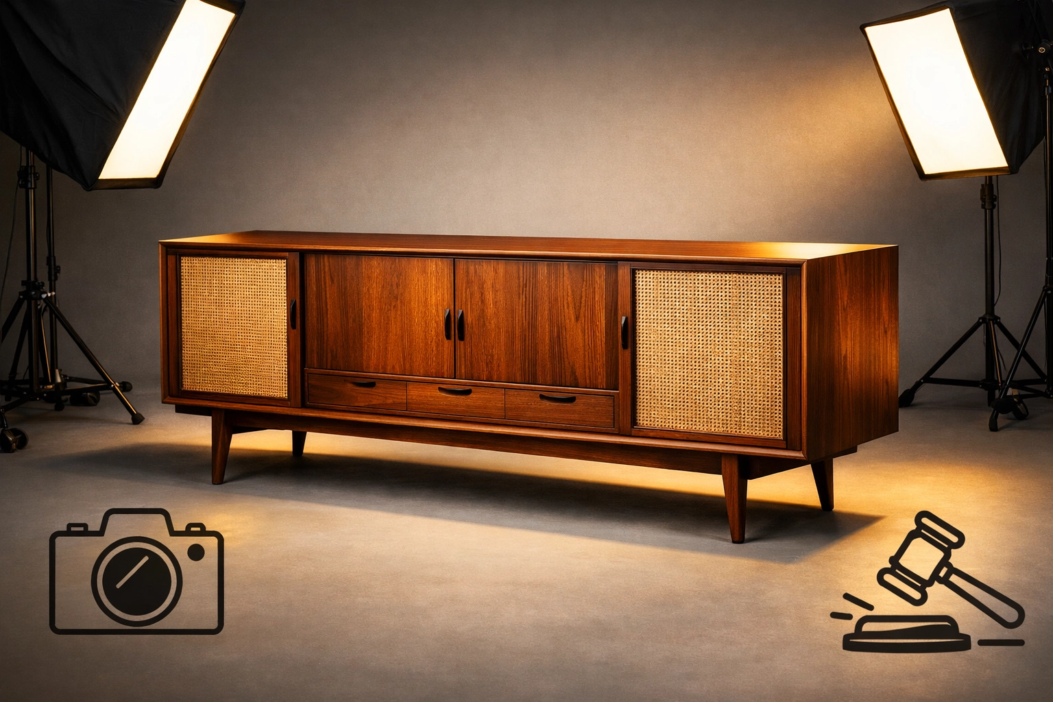 Mid-century furniture professionally photographed for Columbus online estate auction