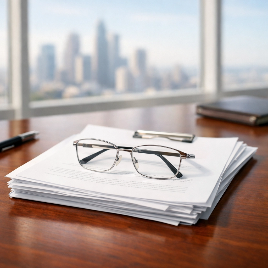 Legal documents for a bankruptcy court 363 sale order on a professional desk for clear title.