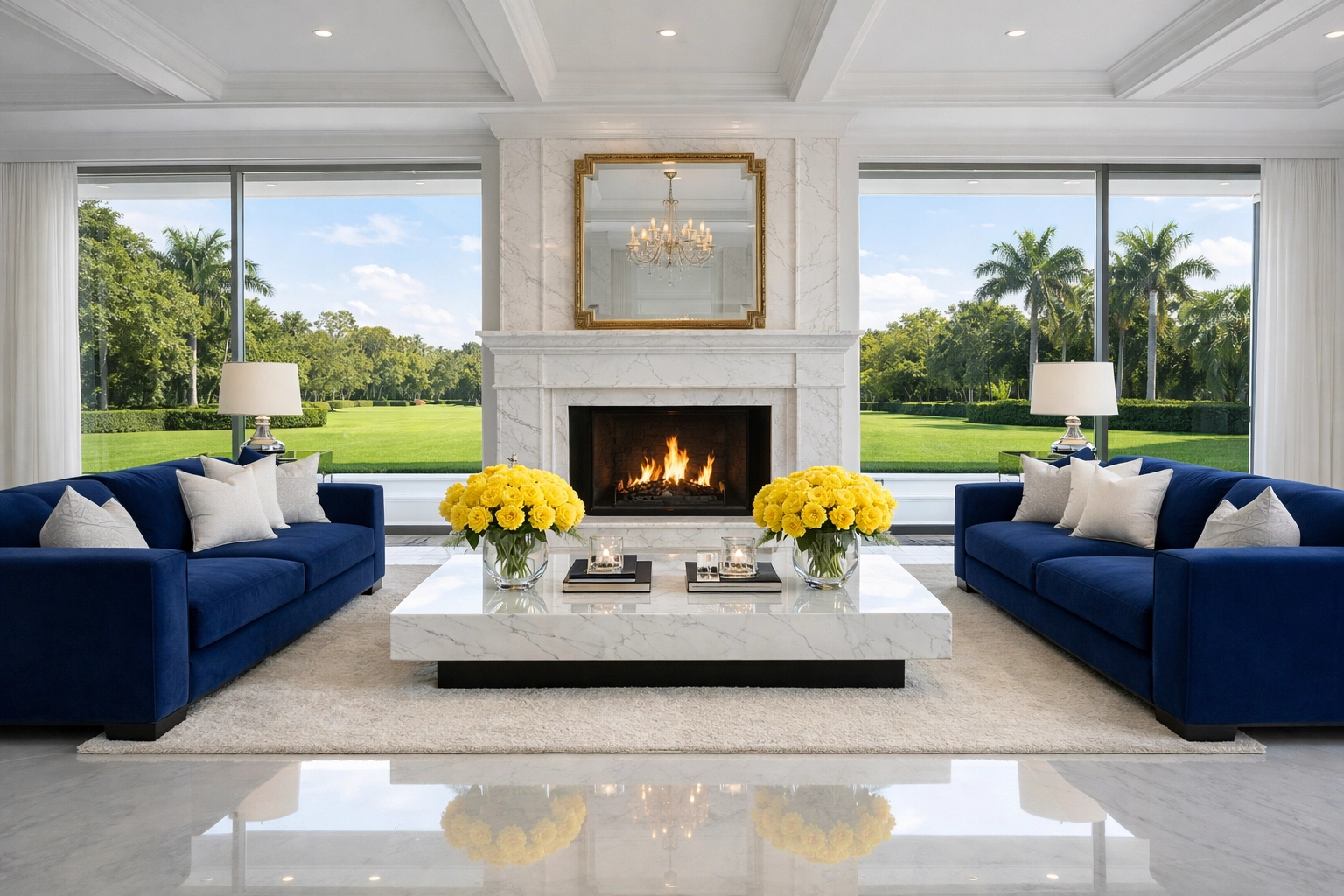 Spotless luxury living room in Weston MA showcasing the high-end quality of professional house cleaning.