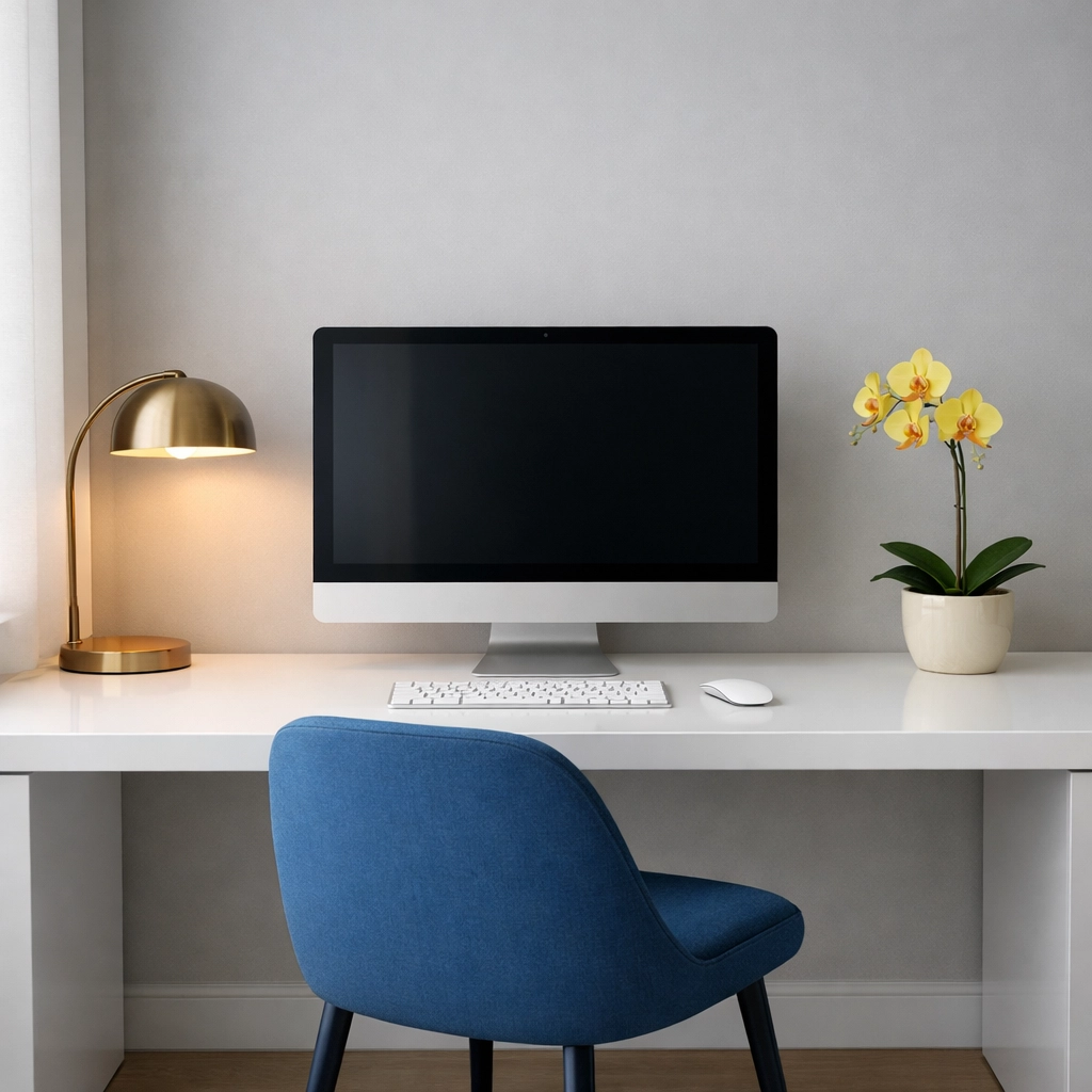 Organized minimalist home office in Bolton, cleaned for professional focus and productivity.